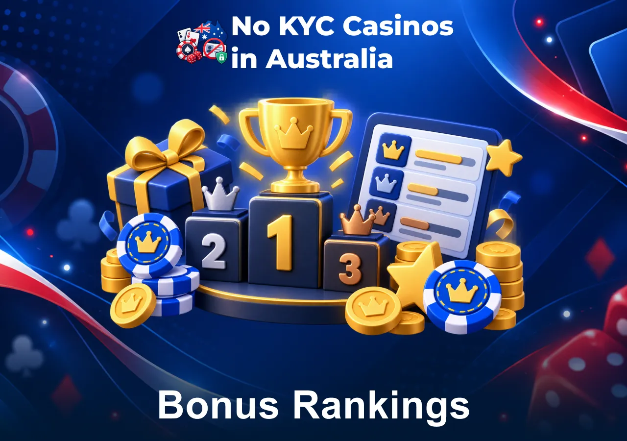 Casino bonus rankings with rewards, podium positions and bonus comparison criteria.